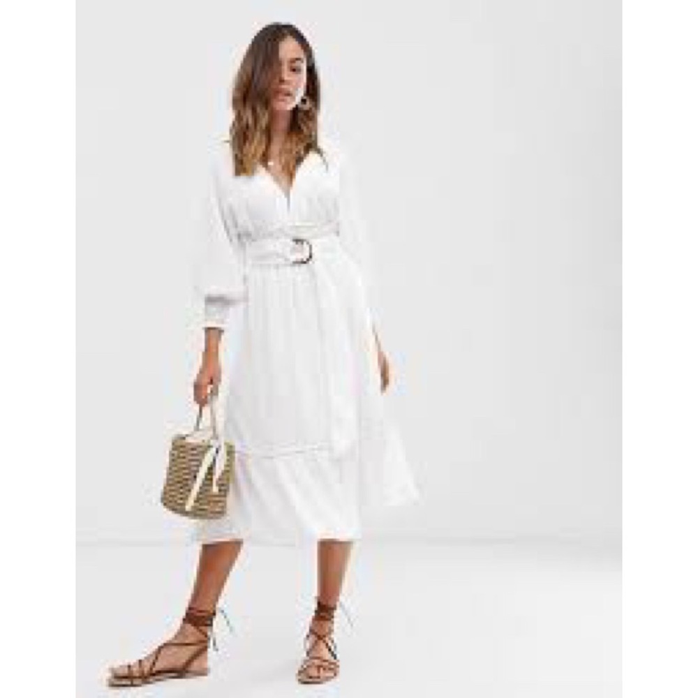 Moon River White Long Split Sleeve Midi Dress Size Small (S)